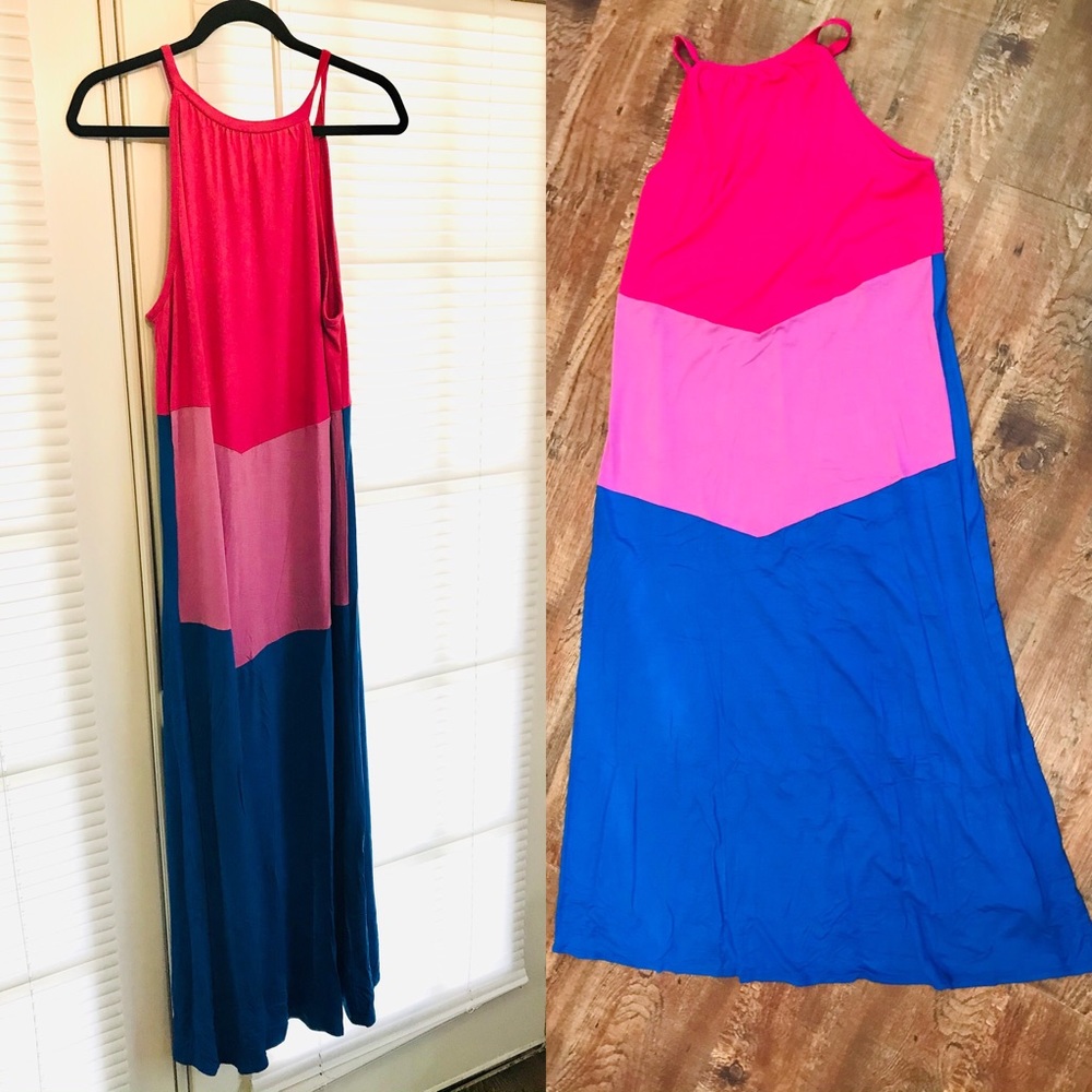 SHOP BASIC COLOR BLOCK MAXI DRESS Sz 1X